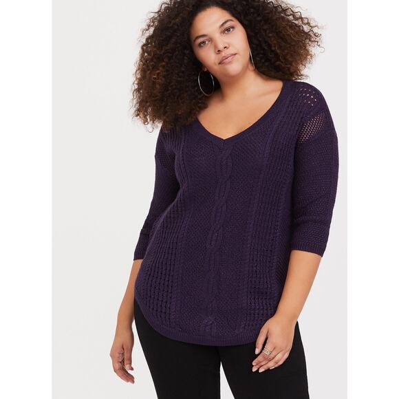 NWT Torrid Purple Lurex Pointelle Shirttail Hem Tunic Sweater Plus Size: 5X (28) - Picture 1 of 4